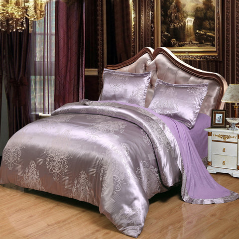 4 Pcs Satin jacquard Tom Glamour Home Bedspread-Purple