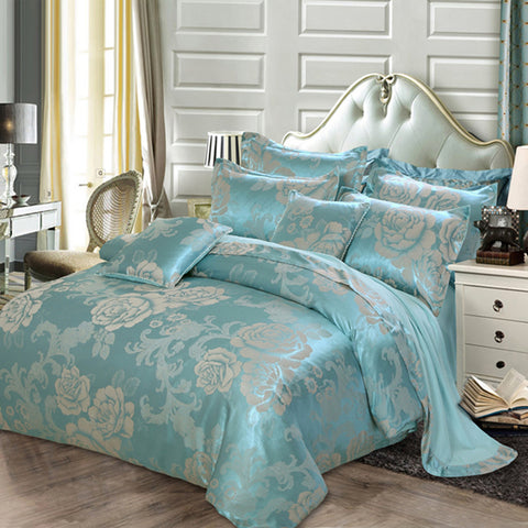 4 Pcs Satin jacquard Tom Glamour Home Bedspread -Teal