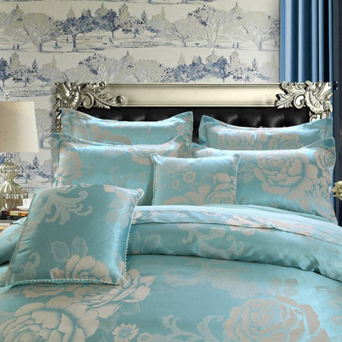 4 Pcs Satin jacquard Tom Glamour Home Bedspread -Teal