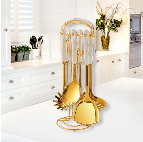 7Pcs Gold Marble Stainless Steel Utensils Set