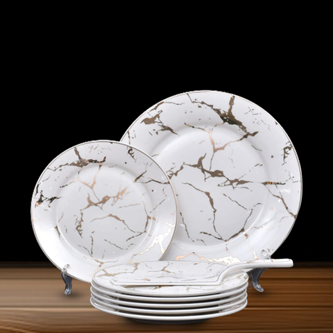 8Pcs White Marble Ceramic Cake Set
