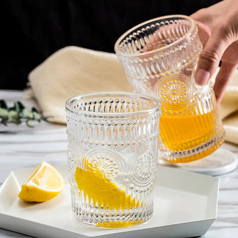 6Pcs Gold Rimmed Embossed Floral Glass Set