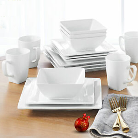 16Pcs Square White Breakfast Set