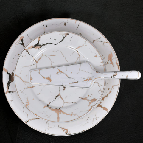 8Pcs White Marble Ceramic Cake Set