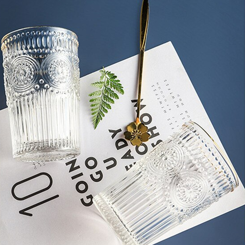 6Pcs Embossed Floral Glass Set