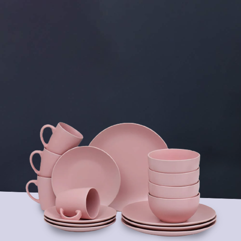 16Pcs Solid Pink Breakfast serving Set