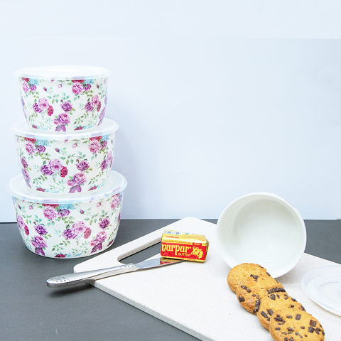 4Pcs Flowered Ceramic Sealed Bowls