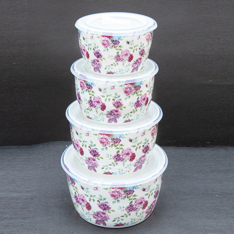 4Pcs Flowered Ceramic Sealed Bowls