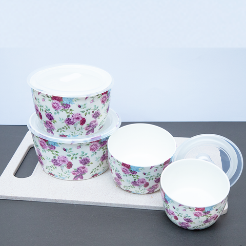 4Pcs Flowered Ceramic Sealed Bowls