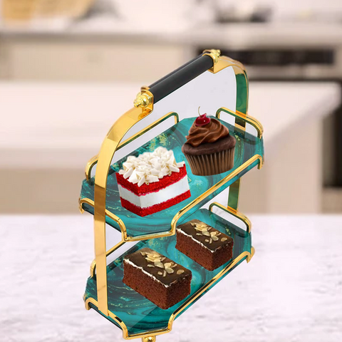 2 Tier Nordic Sea Green Serving Tray