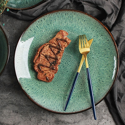 16Pcs Reactive Glaze Black Green Breakfast Serving Set