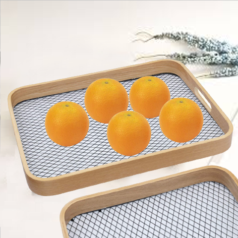 3 PCS Serving Tray- Wooden Rattan Pattern