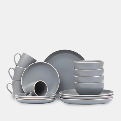 16Pcs Solid Grey Breakfast Serving Set