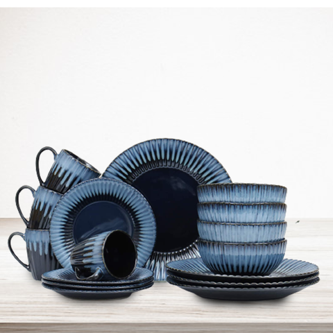 16Pcs Blue Ripple Breakfast Serving Set
