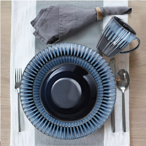 16Pcs Blue Ripple Breakfast Serving Set