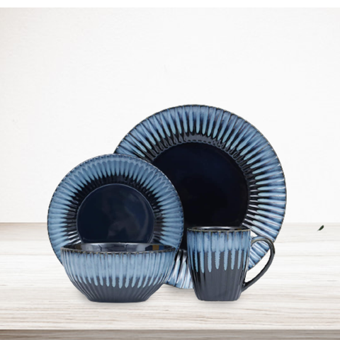 16Pcs Blue Ripple Breakfast Serving Set