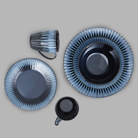 16Pcs Blue Ripple Breakfast Serving Set