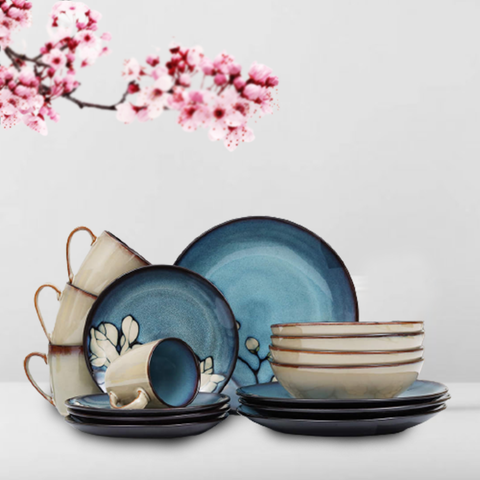 16Pcs Skin Shaded Embossed Breakfast Serving Set