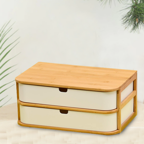 Bamboo Wooden Storage Box With 2 Drawers