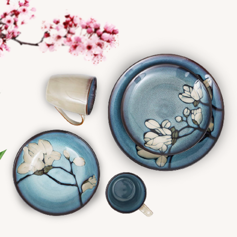 16Pcs Skin Shaded Embossed Breakfast Serving Set