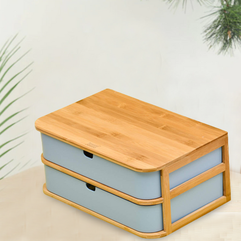 Bamboo Wooden Storage Box With 2 Drawers
