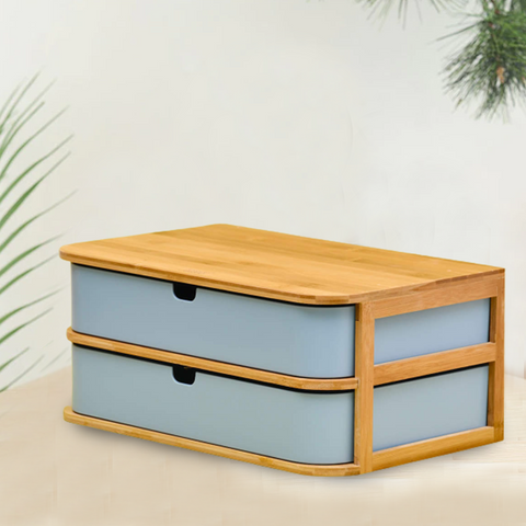 Bamboo Wooden Storage Box With 2 Drawers