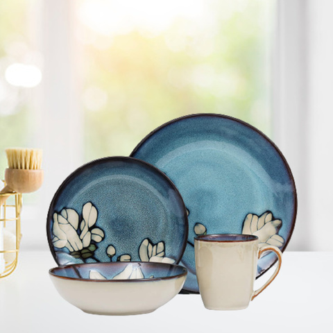 16Pcs Skin Shaded Embossed Breakfast Serving Set