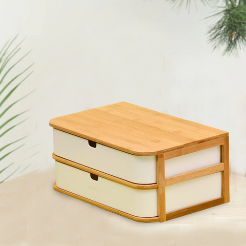 Bamboo Wooden Storage Box With 2 Drawers
