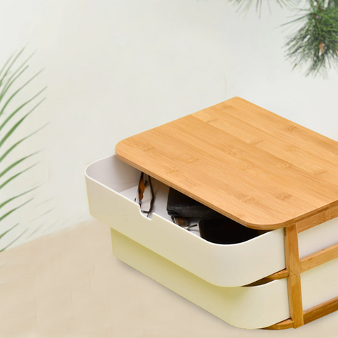Bamboo Wooden Storage Box With 2 Drawers