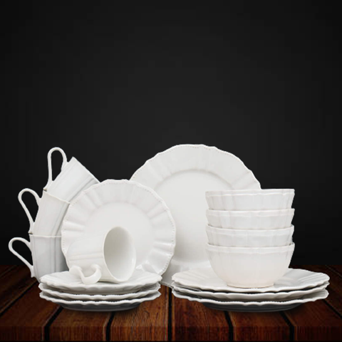 16Pcs White Shell Breakfast Serving Set