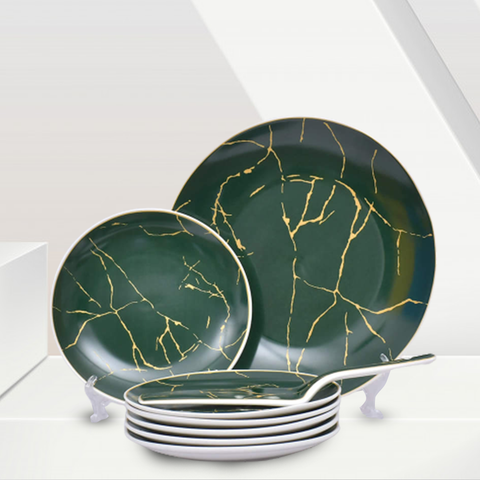 8Pcs Green Marble Ceramic Cake Set
