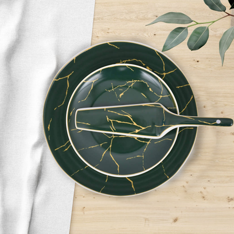 8Pcs Green Marble Ceramic Cake Set