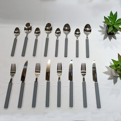 16Pcs Silver And Black Cutlery Set