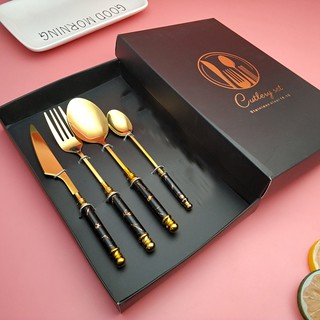 4Pcs Gold And Black Cutlery Set