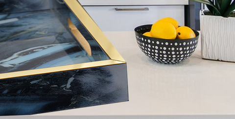 Serving Tray Blue Marble Pattern Wooden- (Pair)