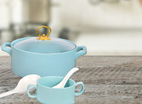 15Pcs Elegant Sky Blue Ceramic Soup Set