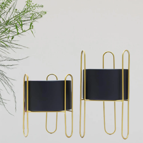Black Planter Flower Paired Pot With Stand