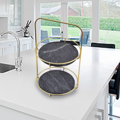 Marble Serving Tray- Nordic Grey 2 Tier Round