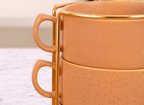 15Pcs Elegant Brown Ceramic Soup Set