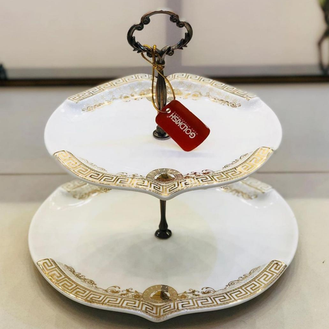 2 Tier Ceramic Versace Pattern Dessert Serving Tray
