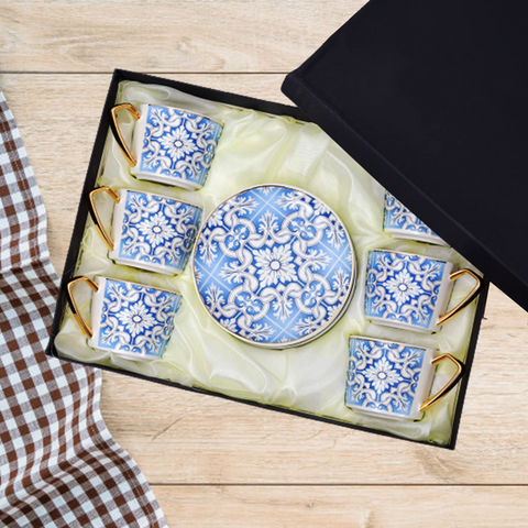 12Pcs Blue Floral Ceramic Cup Set