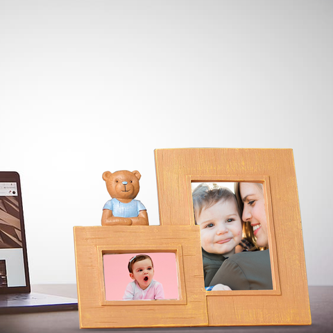 Cute Baby Bear Wooden Dual Photo Frame