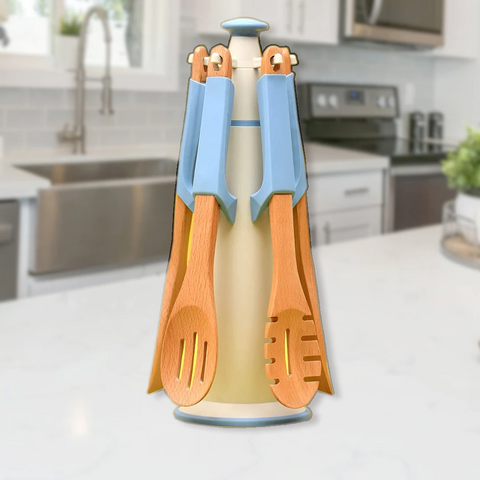 5Pcs Cooking Spoon Set Non Stick With Rest And Holder