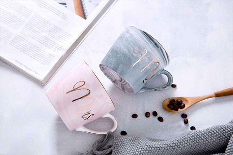 Mr And Mrs Paired Marble Mugs