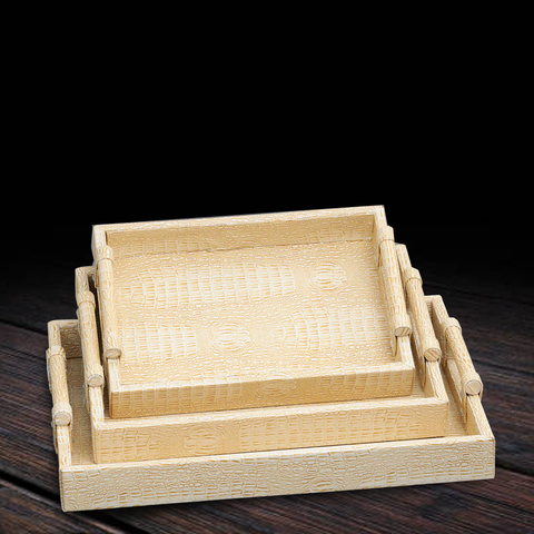 Set of 3 Atelier PU Leather Beige Serving Tray