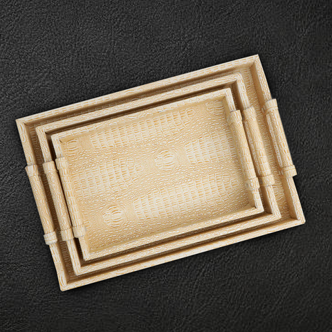 Set of 3 Atelier PU Leather Beige Serving Tray