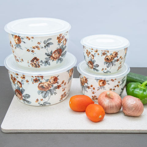 4Pcs Flowery Ceramic Sealed Bowls