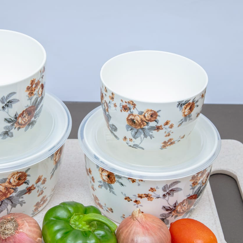 4Pcs Flowery Ceramic Sealed Bowls