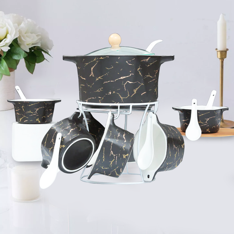 16Pcs Black Ceramic Soup Set