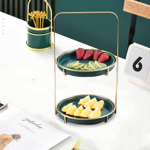 2 Tier Nordic Style  Round Marble Serving Tray-green